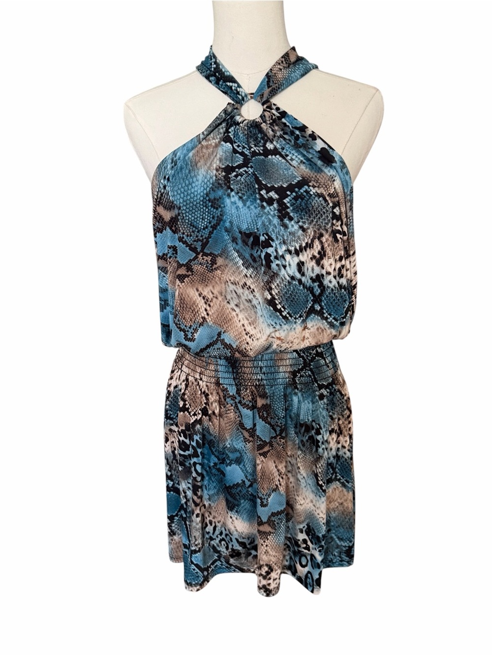 Ariella Snake-Print Halter Mini Dress